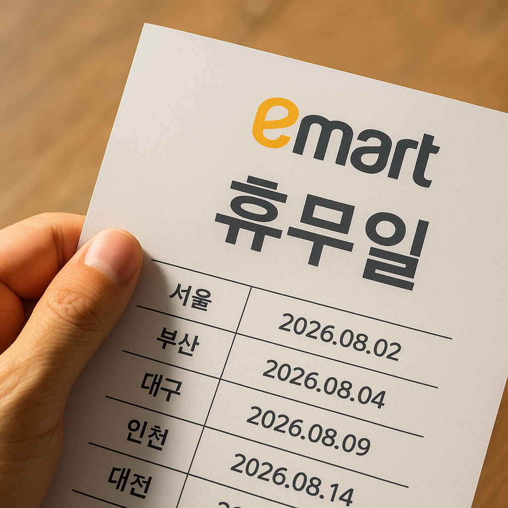 년 8월 이마트 휴무일이 8월 9일·23일과 지역별 예외 일정으로 나뉘는 달력 이미지