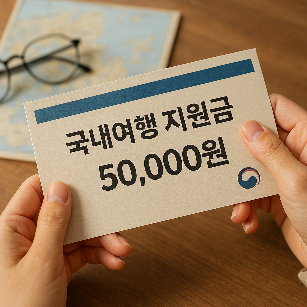 반값여행, 섬 방문 지원, 숙박 할인, 철도 연계 상품으로 나뉜 국내여행 지원금 유형 안내 이미지