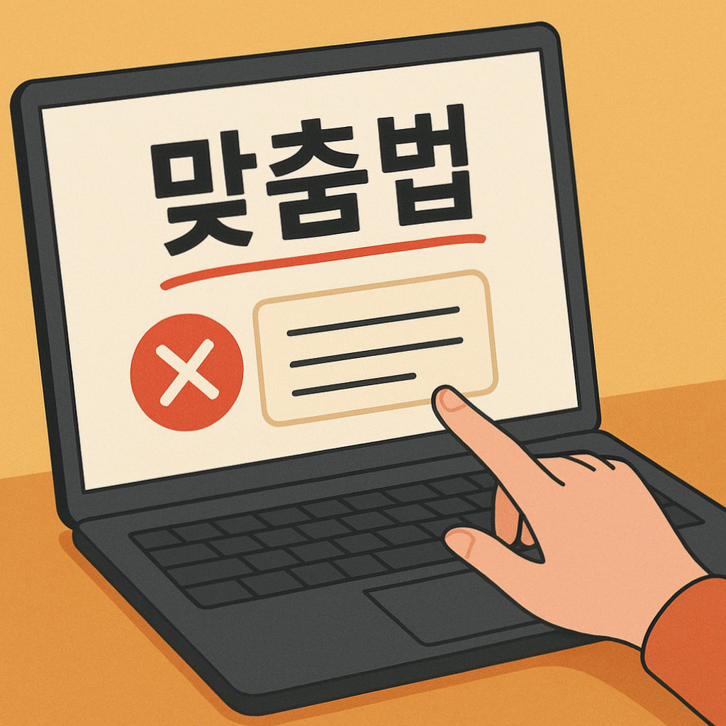 사람인 맞춤법 검사기를 사용 중인 사람과 화면에 맞춤법 결과가 표시된 이미지.
