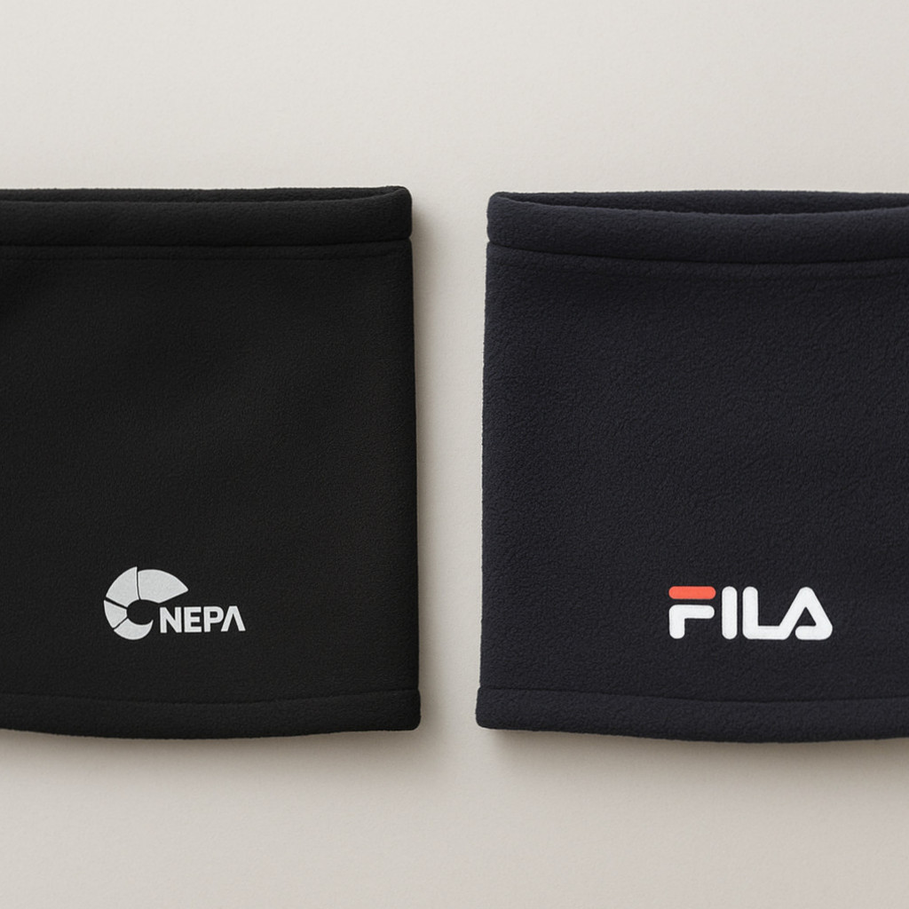 네파 귀마개와 코스트코 FILA 넥워머를 제품 종류와 브랜드별로 구분해 보여주는 겨울 방한용품 대표 이미지